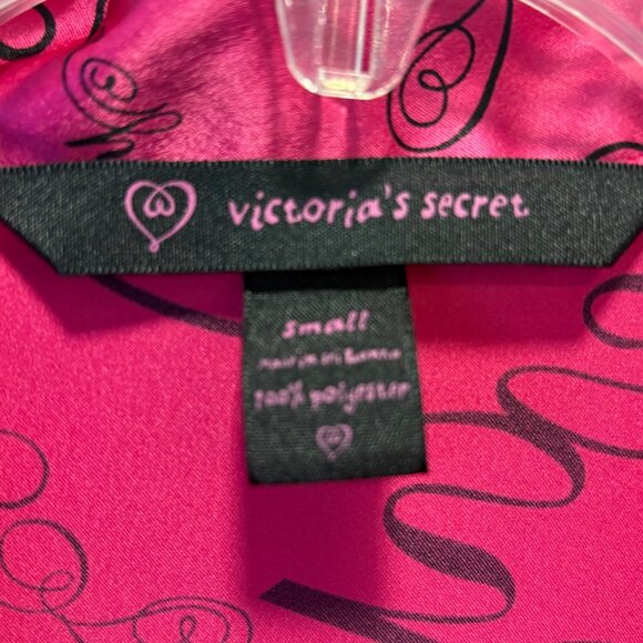 Victorias Secret Pink Satin Pajama Top SEXY  Black Script Print Size Sm Pocket - Picture 2 of 6